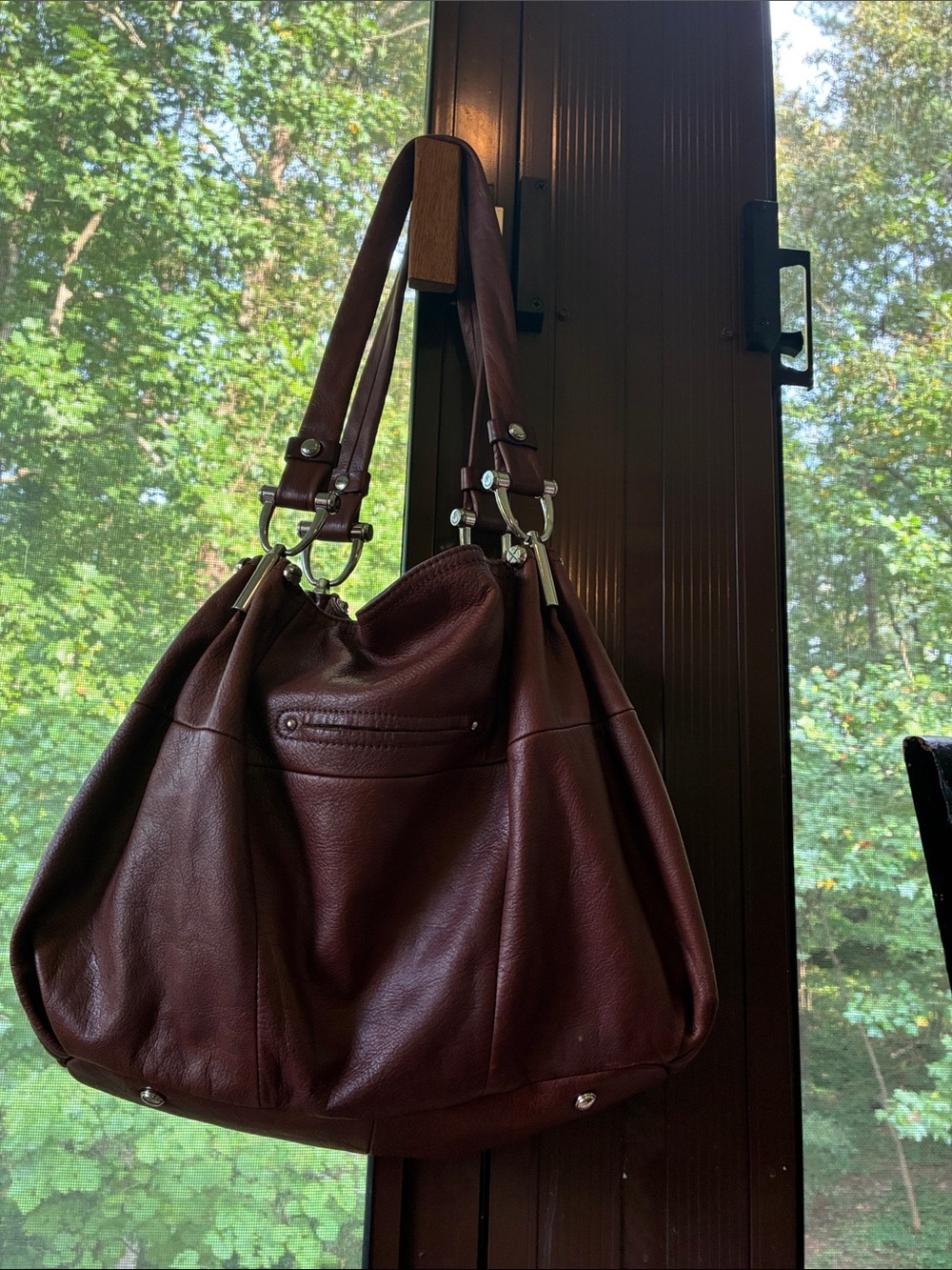 B Makowsky Rich Brown Leather Shoulder Tote